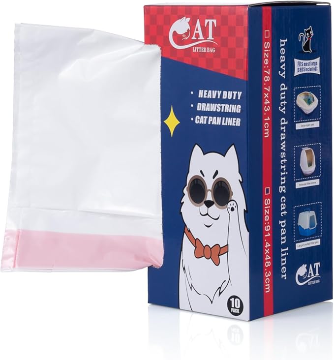 10 Count Litter Box Liners Jumbo, Heavy Duty Cat Litter Box Liners: Tear & Leak Resistant - Drawstring Close - Size: 36 * 19 Inch (10 Count Unscented)