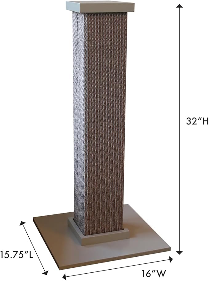 SmartCat Ultimate Scratching Post – Gray, Large 32 Inch Tower - Sisal Fiber, Simple Design - For All Cats