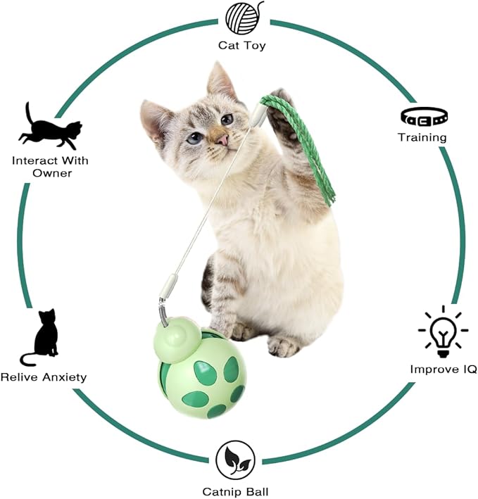 3 in 1 Interactive Cat Toy with Tumbler Cat Toy, Cat Feather Toy, and Cat Food Toy for Indoor Cats - Best Cat Dancer Wire Toy for Training and Iq Increase and Reliving Anxiety