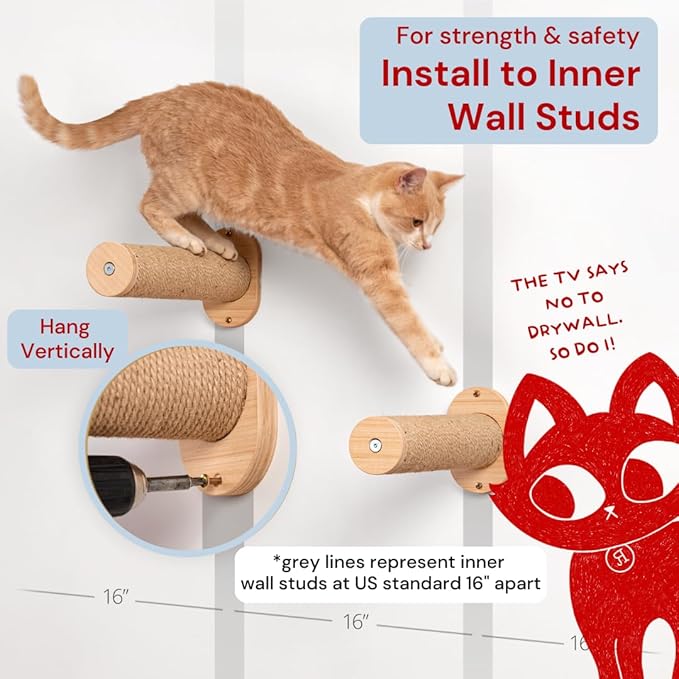 7 Ruby Road Salto 14” Cat Wall Steps – Modern Cat Wall Furniture for Large Cats – 2 Pack of Cat Wall Shelves – Cat Stairs for Wall Mounted with Jute Scratching - Cat Climbing Wall Cat Steps for Wall