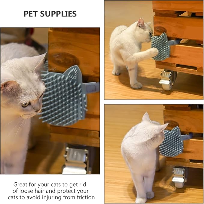 Animals Toy Itching Board, Wall Mounted Cat Scratcher, Self Cleaning Slicker Brush, Massage Comb for Dry Hair & Furniture Protection, Blue, Nylon & Silicone