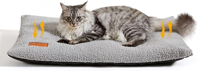 Self Warming Cat Bed Self Heating Cat Pad 24 x 18 inch Thermal Pet mat for Indoor Outdoor Pets Double Filled Cat Mat with Washable Removable Cover Non-Slip Bottom (Light Gray)