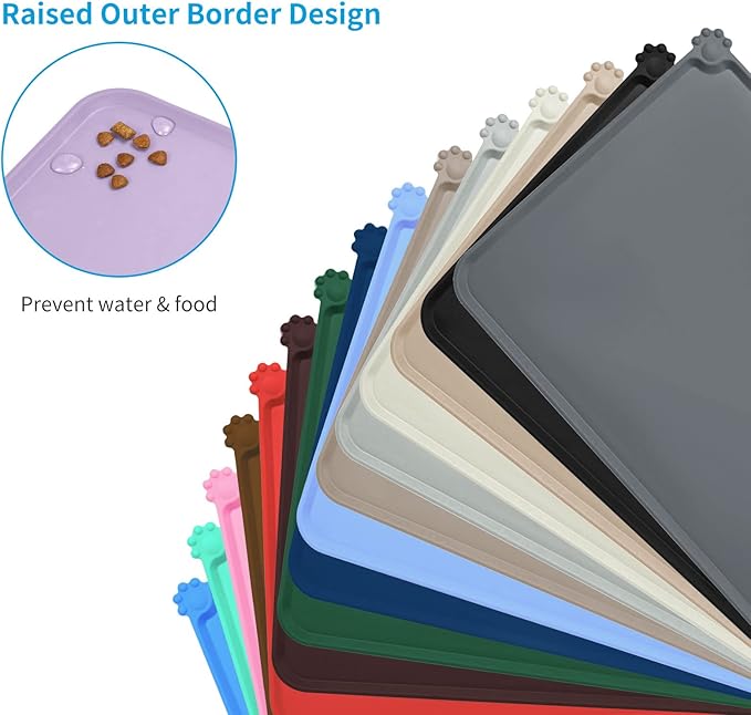 AUDWUD Silicone Waterproof Pet Feeding Mats,Anti Slip Bowl Pad,Dog Mat for Food and Water