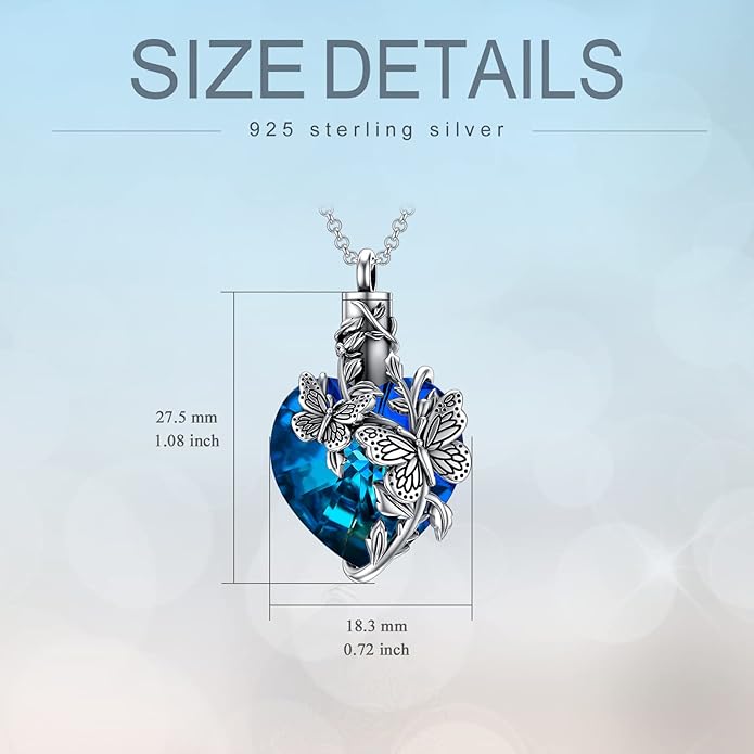 Animal Crystal Urn Necklace For Ashes Sterling Silver Butterfly Dragonfly Bee Phoenix Peacock Hummingbird Fox Angel Wing Pentagram Pentacle Cremation Necklace Heart Teardrop Urn Holder Necklaces For Women Memorial Jewelry