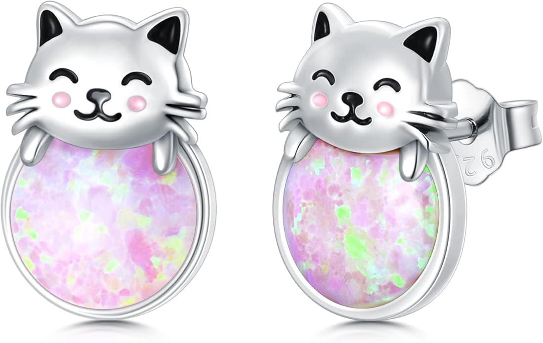 925 Sterling Silver Cat Earrings Cute Animal Kitten Stud Earrings cat Jewelry Gifts for Women Girls Hypoallergenic Earrings for Sensitive Ears