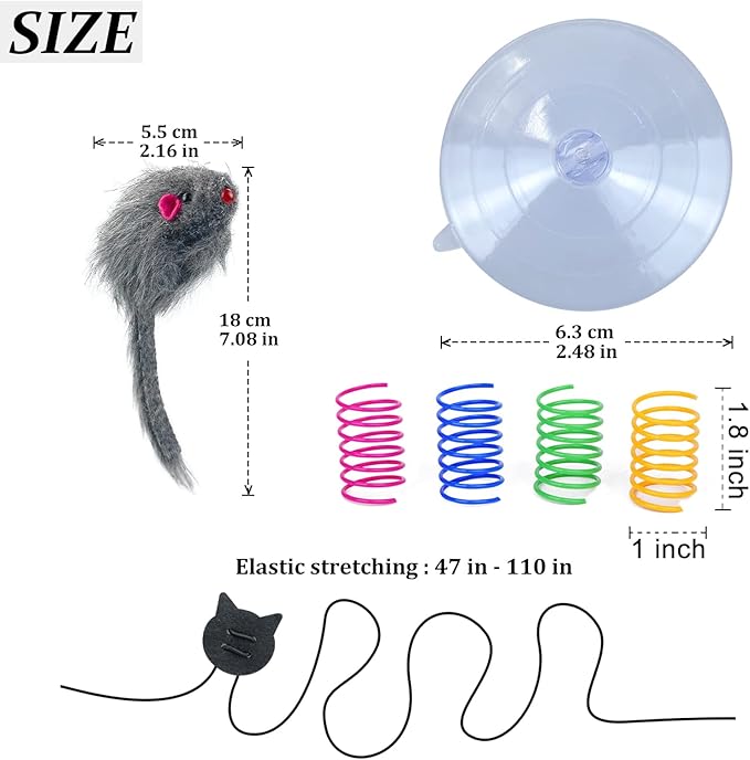 Andiker 5Pcs Interactive Cat Toys for Indoor Cats, Triangular Hook Door Frame Cat Toy with The Adjustable Elastic Rope Cat Mouse Toy and 4pcs Cats Springs Self-Playing Cat Catching Toys (Sucker)