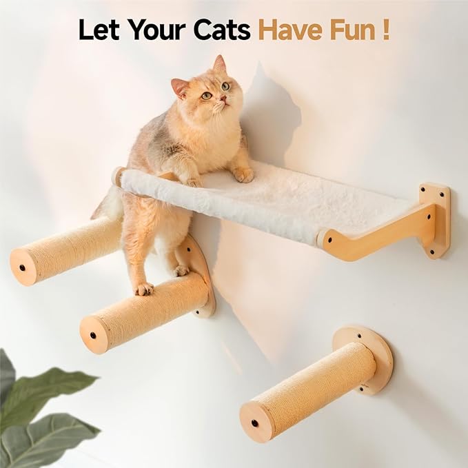 MEWOOFUN Cat Wall Furniture, Cat Wall Steps Cat Shelves for Wall Mounted, Wooden Cat Stairs with Sisal Rope Scratches - Cat Ladder Cat Climbing Shelves for Scratching, Jumping and Climbing