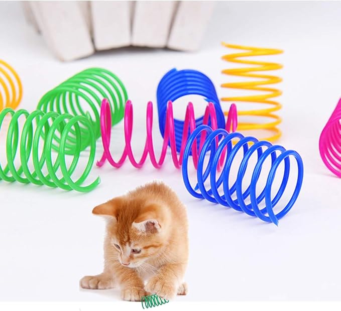 55 Pieces Cat Spring Toys Set, Colorful Cat Spring Toy and Cat Tube Toy Interactive Cat Toy for Indoor Cats, Playful Flexible Cat Plastic Coil Spiral for Kittens to Swat, Bite, Hunt(Random Color)