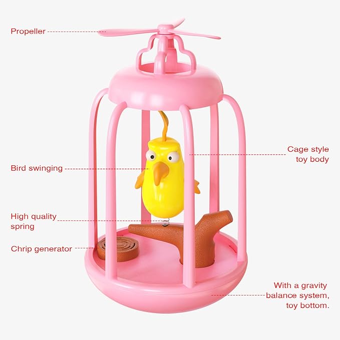 Automatic Windmill Tumbler Bird Cat Toys Interactive Squeaking Indoor Interactive Cat Toys (Pink)