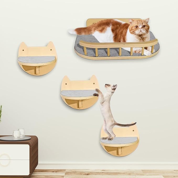 Cat Shelves for Wall Kit – Complete Set for Vertical Cat Play & Climbing – Stylish & Durable Wall-Mounted Cat Shelves – Floating Cat Perches – Ideal for Enriching Your Cat’s Environment