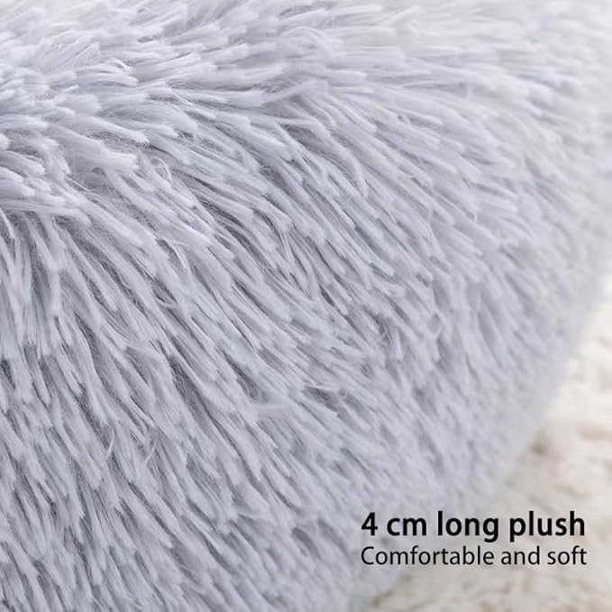 Cat Beds for Indoor Cats, Dog Bed, Cat Bed, Machine Washable, Fluffy Round Pet Bed Non-Slip, Autumn and Winter Warmth, Cuddler Cushion Self Warming (Grey, 30 inch)