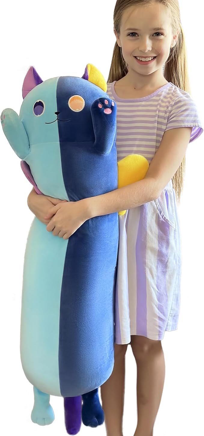 41.7Inch Long Cat Plush Pillow, Soft Kawaii Long Cat Stuffed Animal, Blue Cuddle Pillow Gift for Kids, Girlfriend, Birthday, Thanksgiving, Christmas