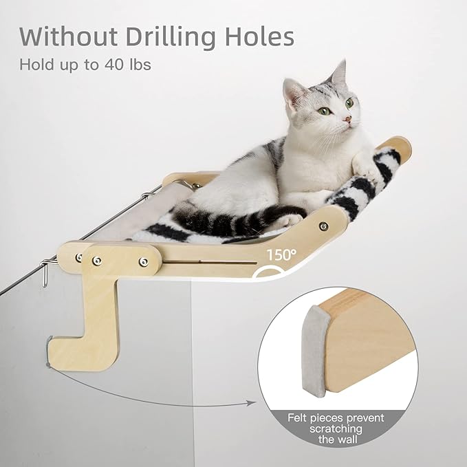 MEWOOFUN Sturdy Cat Window Perch Cat Hammock for Window Cat Window Seat Bed with Reversible Mat No Suction No Drilling Cat Perches Holds Up to 40lbs (Black/White)