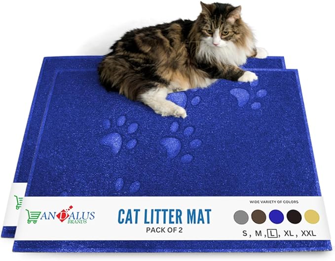 Andalus Large Cat Litter Mat, Pack of 2 - Waterproof, Non-Slip & Easy to Clean Cat Litter Box Mat for Extra Efficient Pet Litter-Trapping, Blue (30” X 18”)