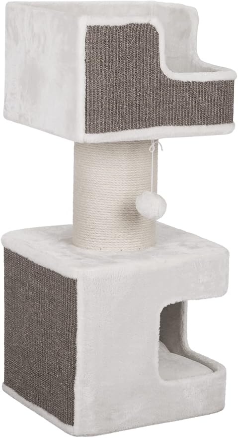 TRIXIE 33.9-in Ava XXL Cat Tree with Thick Scratching Post, Cat Condo, Cozy Top Platform with Removable Cushion, Dangling Cat Toy, Gray/White