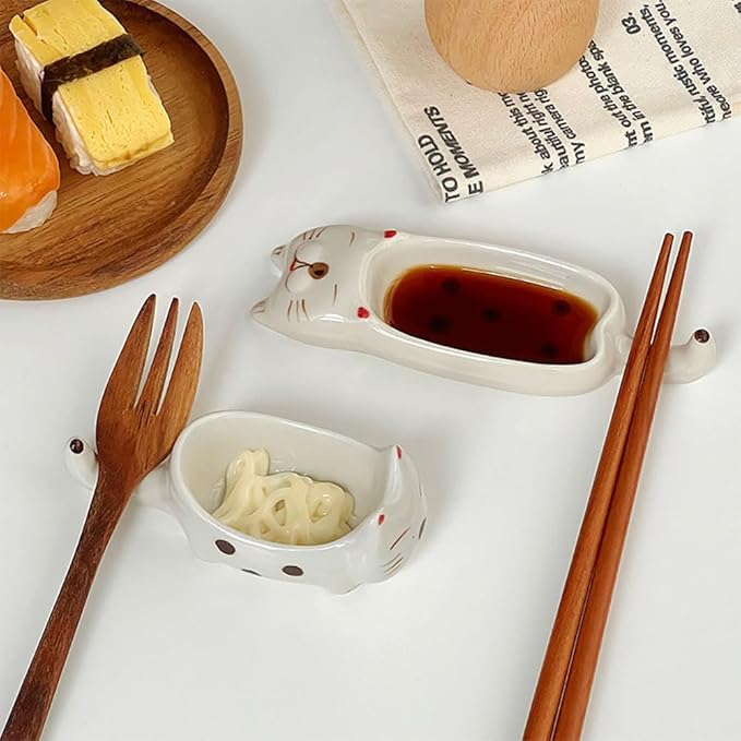 2 Pcs Cute Cats Shape Soy Sauce Dish,Cartoon Cat Small Ceramic Bowls Mini Animal Cat Plates Dipping Sauce Bowls Ceramic Sauce Dishes For Seasoning Soy Sauce Vinegar Snack Appetizers Kitchen Tableware