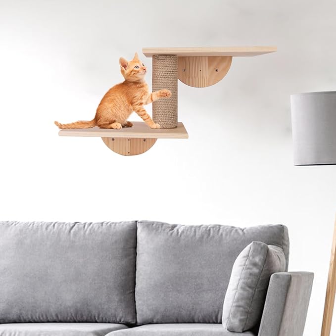 Cat Wall Furniture Cat Wall Shelves, Large Cat Climbing Shelves Set of 7 Wall Mounted Cat Furniture, with Cat Apartment, Cat Scratching Post, Perches Platform, for Cat Climbing & Resting