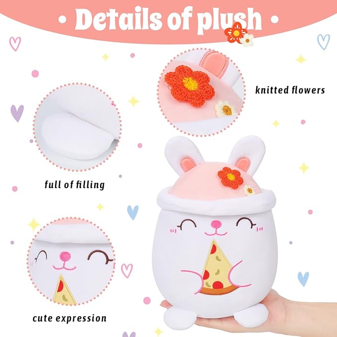 AIXINI Cute Rabbit Plush Pillow 8" Bunny Stuffed Animal, Soft Kawaii Rabbit Plushie with Hat Outfit Costume Gift