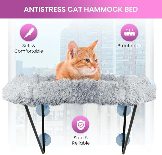 Cat Window Perch- 2 in 1 Cat Bed Window, Cat Window Hammock and Seat for Cats Inside, Cat Window Box for Indoor and Large Cats, Cat Window Shelf, Cat Ledge for Window Sill, Hamaca para Gatos.