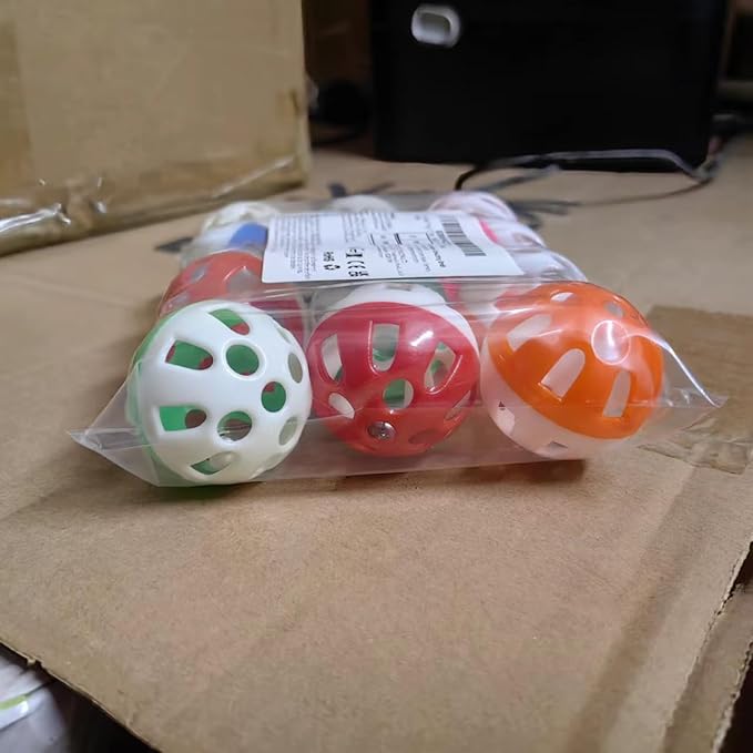 12PCS 4CM Cat Toy Ball with Bell, Pet Toy Cat Bell Ball Cat Toy with Bell Cat Jingle Balls for Cats Kitten, Plastic Cat Toys Jingle Balls Pounce Chase Rattle Ball Toys Random Color