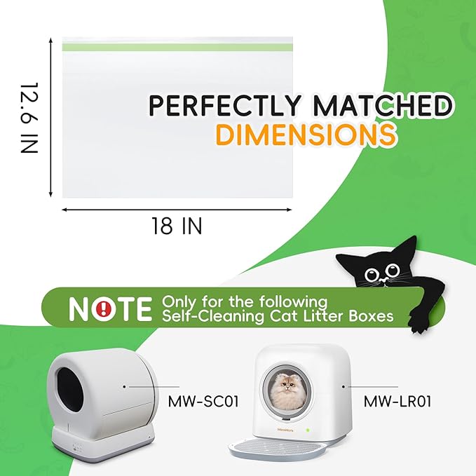 60 Pack Cat Litter Box Liners for Meo Want SC01, MW-SC02, MW-LR01, Extra Thick Drawstring Heavy Duty Leak-proof Disposable Smart Self-Cleaning Litter Box Robot Waste Drawer Trash Bags 18" x 12.6"