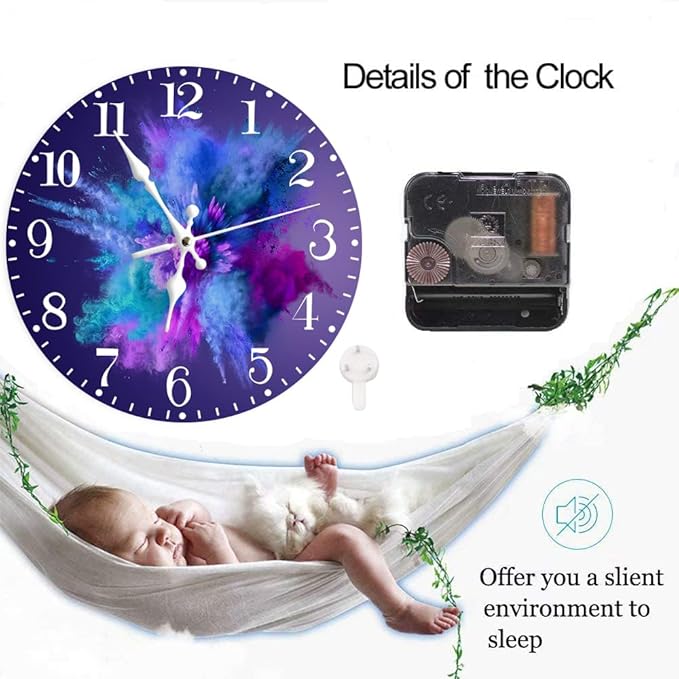 Ansouyi Round Wall Clock Battery Operated Clocks Wallclock 10 Inch,Blue Aqua and Purple Dust Explosions Silent Non Ticking Wall Clock for Living Room,Kitchen,Home,Bathroom,Bedroom,Office or School