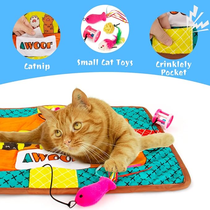 Cat Mat for Small Medium Large Cats,Cute Cat Catnip Crinkle Toys, Soft Plush Catnip Mat for Kitten Sleeping Snuffing Rolling Playing,Mashine Washable Cat Play Mat Pet Cushion Pad Mat Cat Gifts