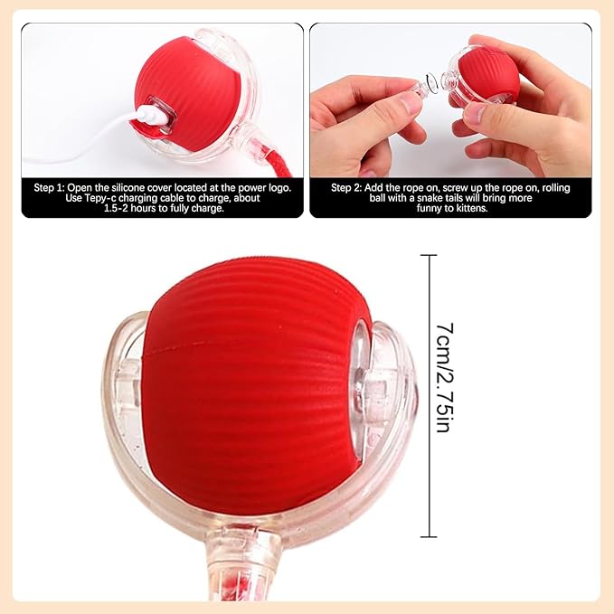 2PC Interactive Dog Toys,Interactive Dog Ball Electric Dog Ball Toy Rollie Pet Cat Toy Interactive Rolling Ball Cat Toy 360° Automatic Rolling Toy Ball for Dog/Cat (Red+Red)