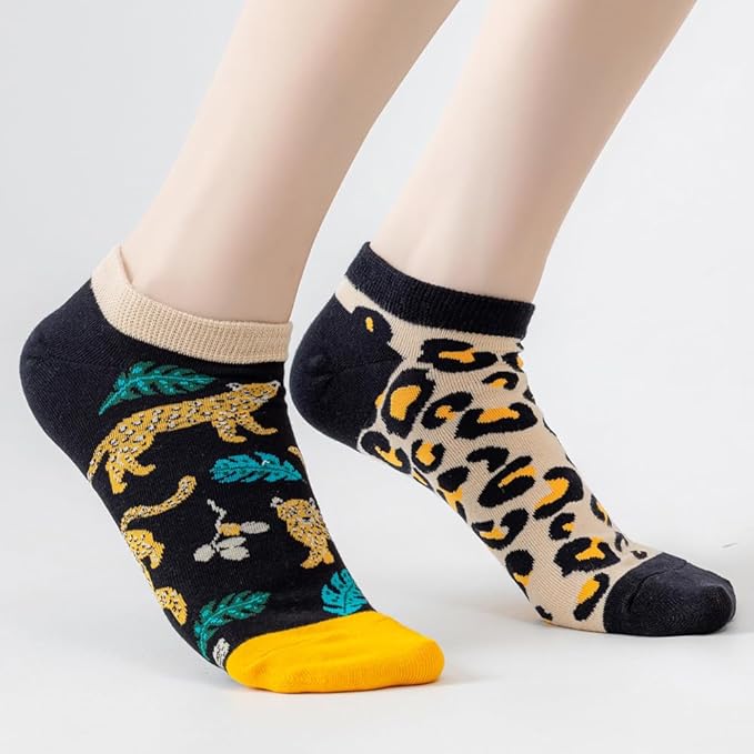 2 Pairs Funny Cartoon Animal Print Cotton Ankle Socks for Women Teens