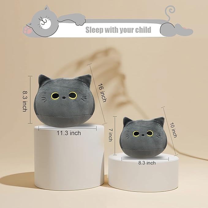 10'' Cute Gray Cat Plush Toys, Soft Cat Pillow Squishy Plushies, Cat Stuffed Animals Kawaii Plush Toys Home Decoration Gift for Cat Lovers Kids Boys Girls (Gray, 10 Inch)