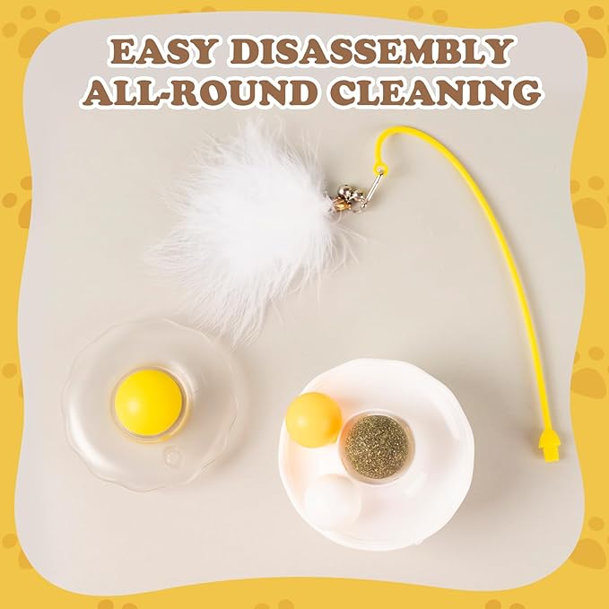 3-in-1 Tumbler Catnip Toy Interactive Cat Toys Cat Teaser with Feather and Bell, Track Balls Kitten Toys for Indoor Cats 9.8'' High (White)