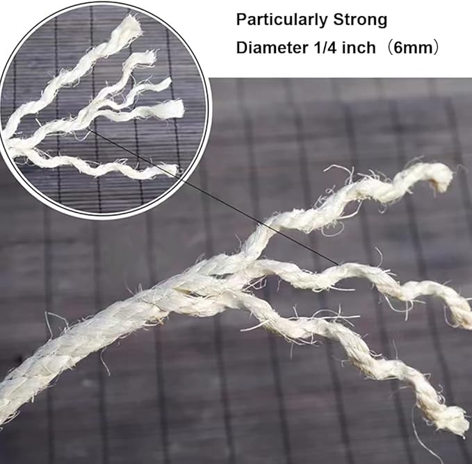 Cat Natural Sisal Rope for Replacement Scratching Posts,Sturdy Hemp Rope for Repairing Modern Cat Trees,6mm Diameter Sisal Rope Can DIY for Furniture Protection from Cats Scratch