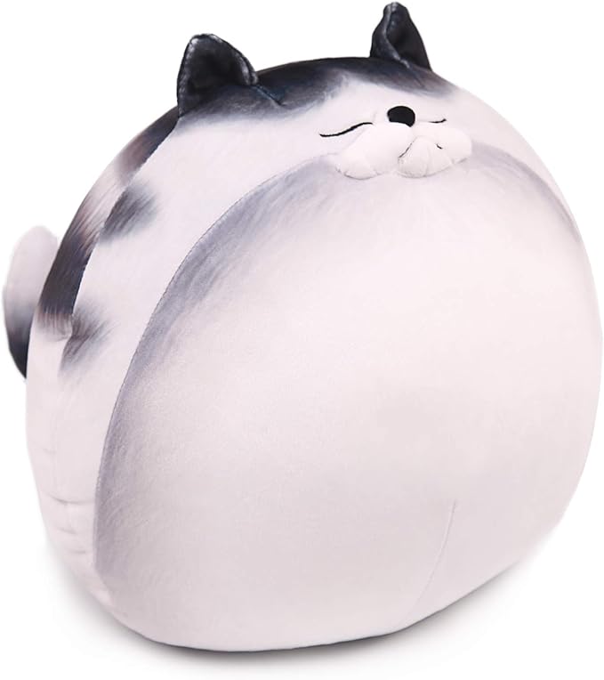 ARELUX 11.8In High Chubby Cat Plush Pillow, Cute Fat Kitty Cat Stuffed Animal Soft Kitten Adorable Hugging Pillow Anime Plushies,Funny Toy Birthday for Adults Friends