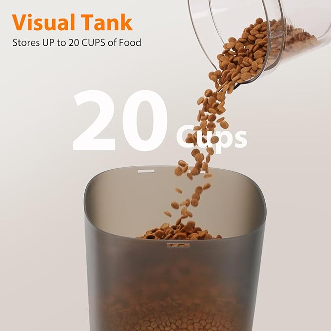 Automatic Cat Feeders for Two Cats, 5L/20 Cups Double Automatic Cat Food Dispenser with 2 Stainless Bowls, Timer Setting 20 Portions 6 Meals Per Day, 10s Meal Call, Pet Feeder for Cat