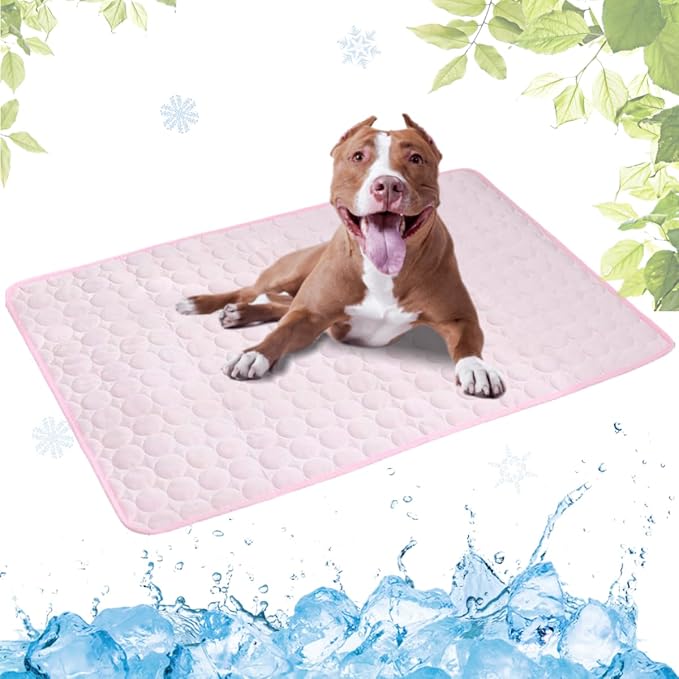 Dog Cooling Mat Washable, Portable Summer Dog Pad, Water-Absorbent Pet Cooling Pad, Ice Silk Self-Cooling Mat for Dog for Kennel/Sofa/Bed/Floor/Car Seats(Pink,21x27in)