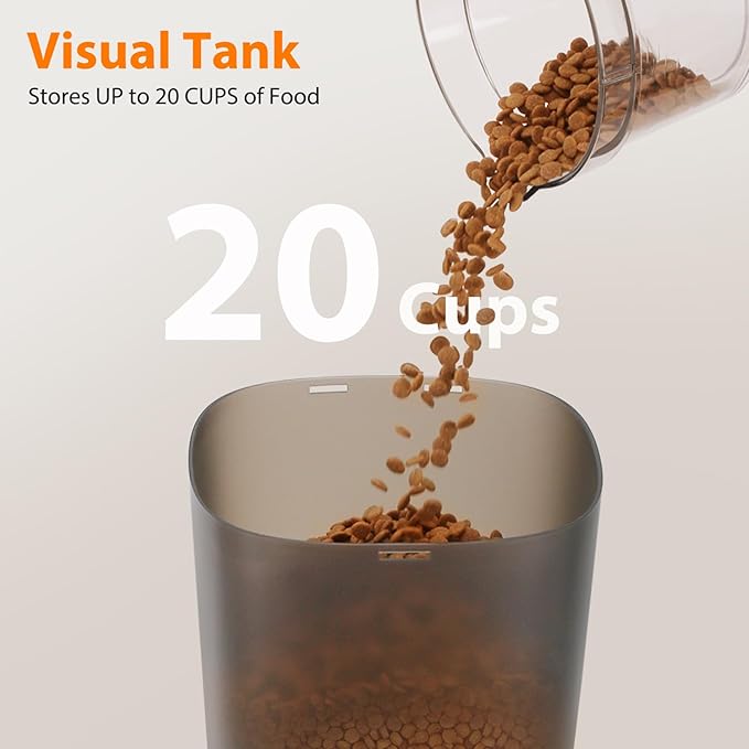 Automatic Cat Feeders for Two Cats, 5L/20 Cups Double Automatic Cat Food Dispenser with 2 Stainless Bowls,10s Meal Call and Timer Setting 20 Portions 6 Meals Per Day,Pet Feeder for Cat and Dog Black