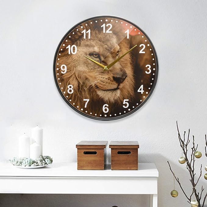 ALAZA Lion Animal Print Wall Clock Battery Operated Silent Non Ticking Clocks for Living Room Decor 12 Inch / 9.5 Inch