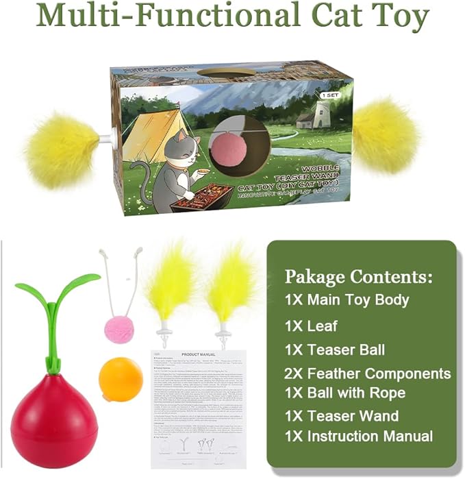 Abnaok 2-in-1 Cat Toy, Cat Interactive Toys for Indoor Cats Kitten Tumbler Balls Kitty Feather Toy, Cat-Digging Hole Toy Suitable as a Birthday Gift