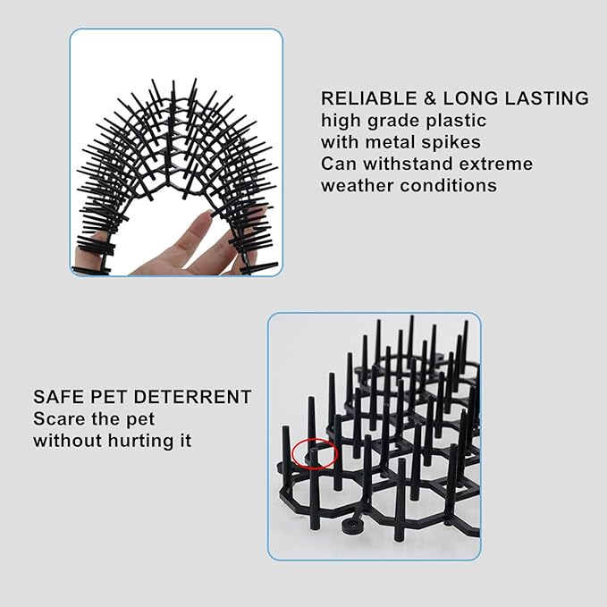 12 Pack 7.9 X 5.9 Inch Square Cat Scat Mats for Cats with Spikes, Prickle Strips from Digging Cat Deterrent Outdoor Include Staples and Zip Ties