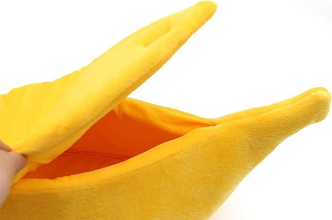SEIS Winter Cat Banana Bed Dog House Warm Boat Pet Sleep Nest Cotton Cushion Coral Fleece Dog Pad Cat Mat (M)