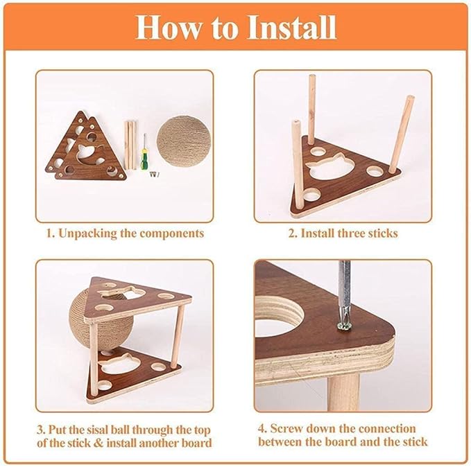 Cat Scratcher Toy,Natural Sisal Rope Cat Scratching Ball Scratcher Toy with Ball for Cats& Kittens&Dogs&Puppy, Interactive Solid Wood Scratcher Pet Toy Suitable for small cats and dogs (Large)