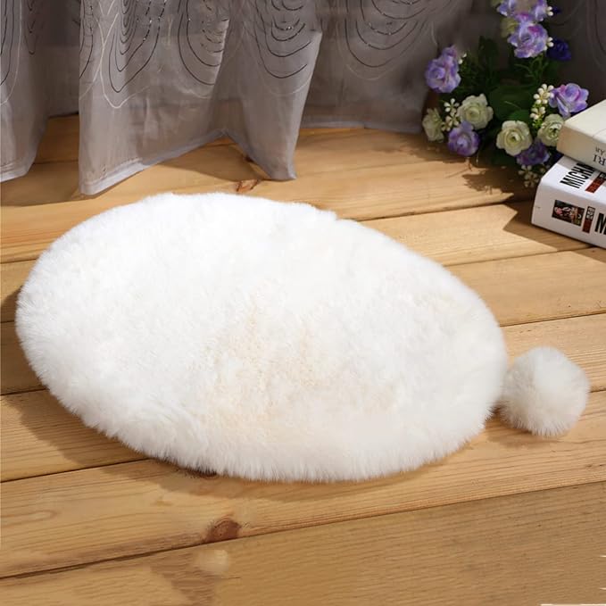 SHENGOCASE 2-Pack Oval 11" x 15" Faux Rabbit Fur Cat Condo Replacement Cushion. Cat Dog Bed Cushion Pad Mat, Cat Pad for Window Perch Cat Tree Tower, Cat Dog Carrier Cage Crate Kennel Furniture