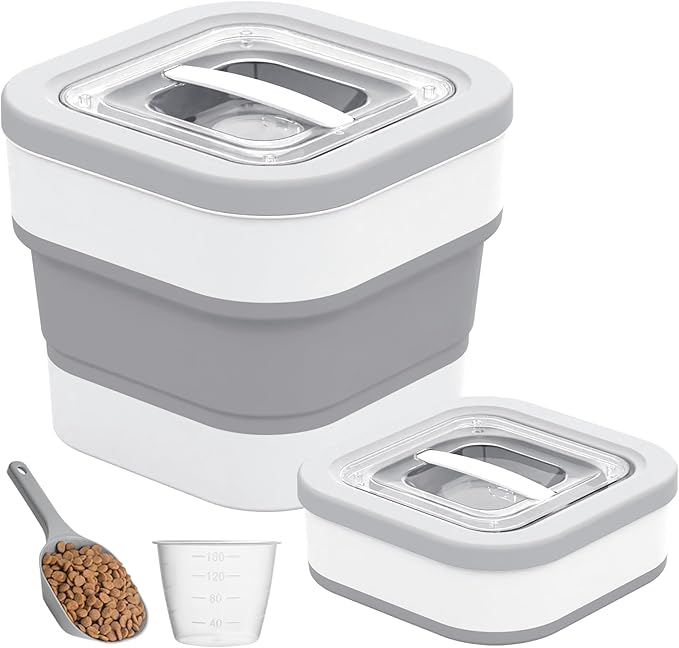 10-13 Lbs Airtight Dog Food Stroage Container,Collapsible Dog Food Containers with Airtight Lid,Large Pet Food Storage Container for Dog Cat,Rice Flour,Pet Food Scoop,Measuring Cup