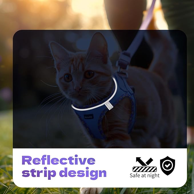 Rttochfy Cat Harness and Leash Set, Escape Proof Kitten Harness, Soft and Breathable Vest with Reflective Strip, Easy to Wear for Cats Walking and Traveling (Purple, XXS)