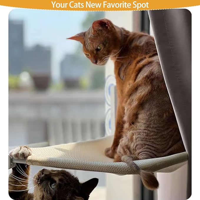 Foldable Cat Window Perch, Cordless Cat Window Hammock with 4 Strong Suction Cups, Window Cat Beds for Indoor Cats Inside, Large Cats Window Seat Windowsill Safety with Sturdy Metal Frame Soft Cover
