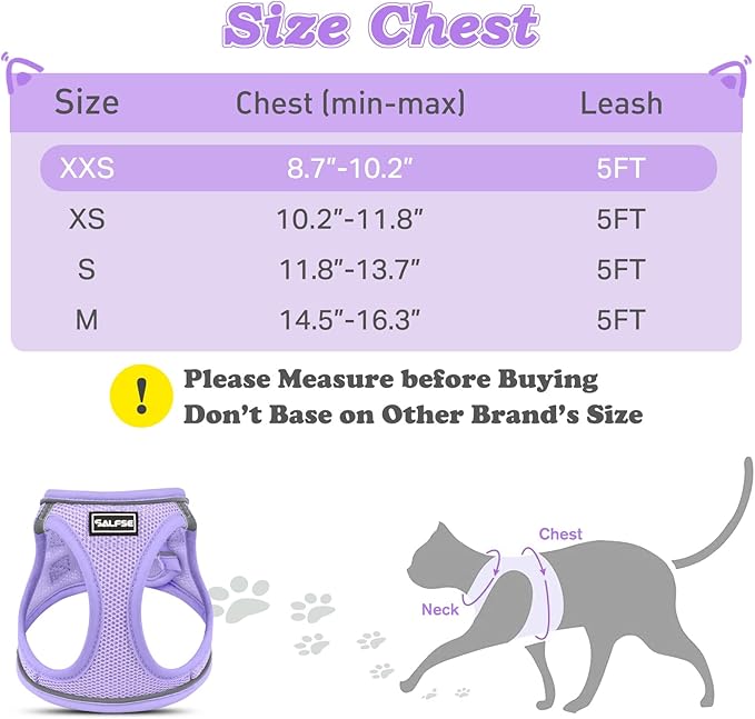Cat Harness and Leash for Walking Escape Proof, Adjustable Kitten Vest Harness Reflective Soft Mesh Puppy Harness for Outdoor, Comfort Fit, Easy to Control (Purple, XXS)