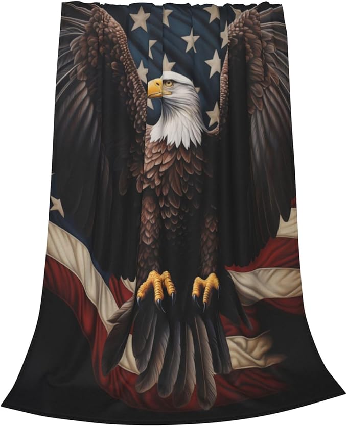 American Eagle Flag Blanket Gfits for Women Men Kids Bald Eagle Flannel Throw Blankets Soft Fuzzy Lightweight for Home Decor Couch Bed Sofa 60x50 Inches