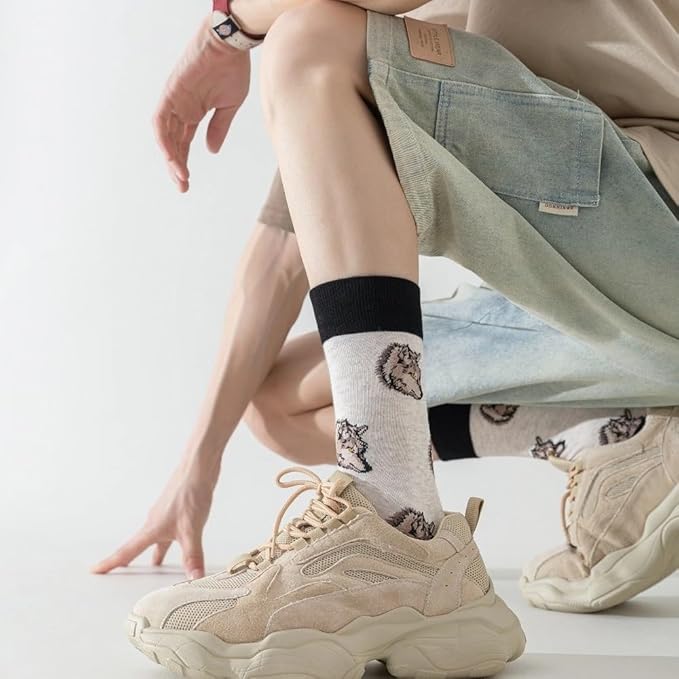 5 Pairs Cute Animal Crew Socks Fun Casual Cotton Calf Socks for Women