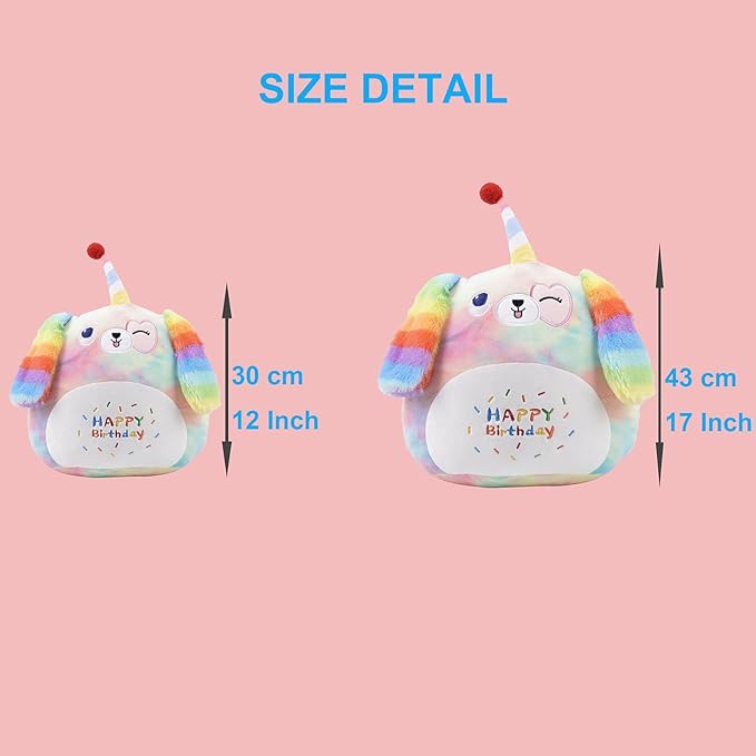 16 Inch Plush Rainbow Dog Stuffed Animal Happy Birthday Dog Hugging Pillow Birthday Dog Plushies Throw Pillow Birthday Rainbow Puppy Anime Gift for Kids and Lovers
