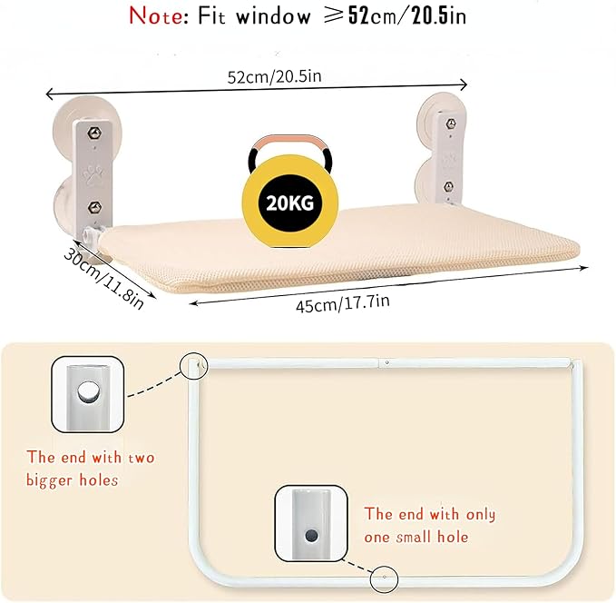 Cordless Cat Window Perch, Foldable Cat Window Hammock with 4 Strong Suction Cups, Window Cat Perch Indoor Cats Kitty Shelf Hold Up to 44lbs for Small to Medium Cats, Beige